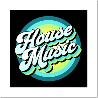 HOUSE MUSIC  - drop shadow target (blue/lime) Posters and Art